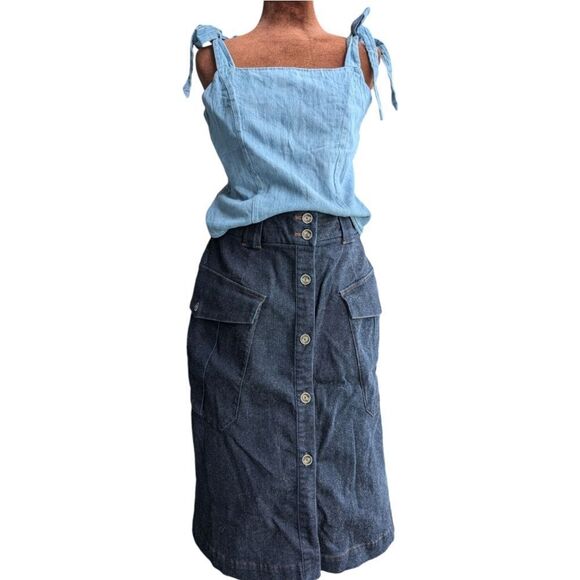 Blue fitted Corset style denim tie straps cami top sz M - Picture 3 of 8